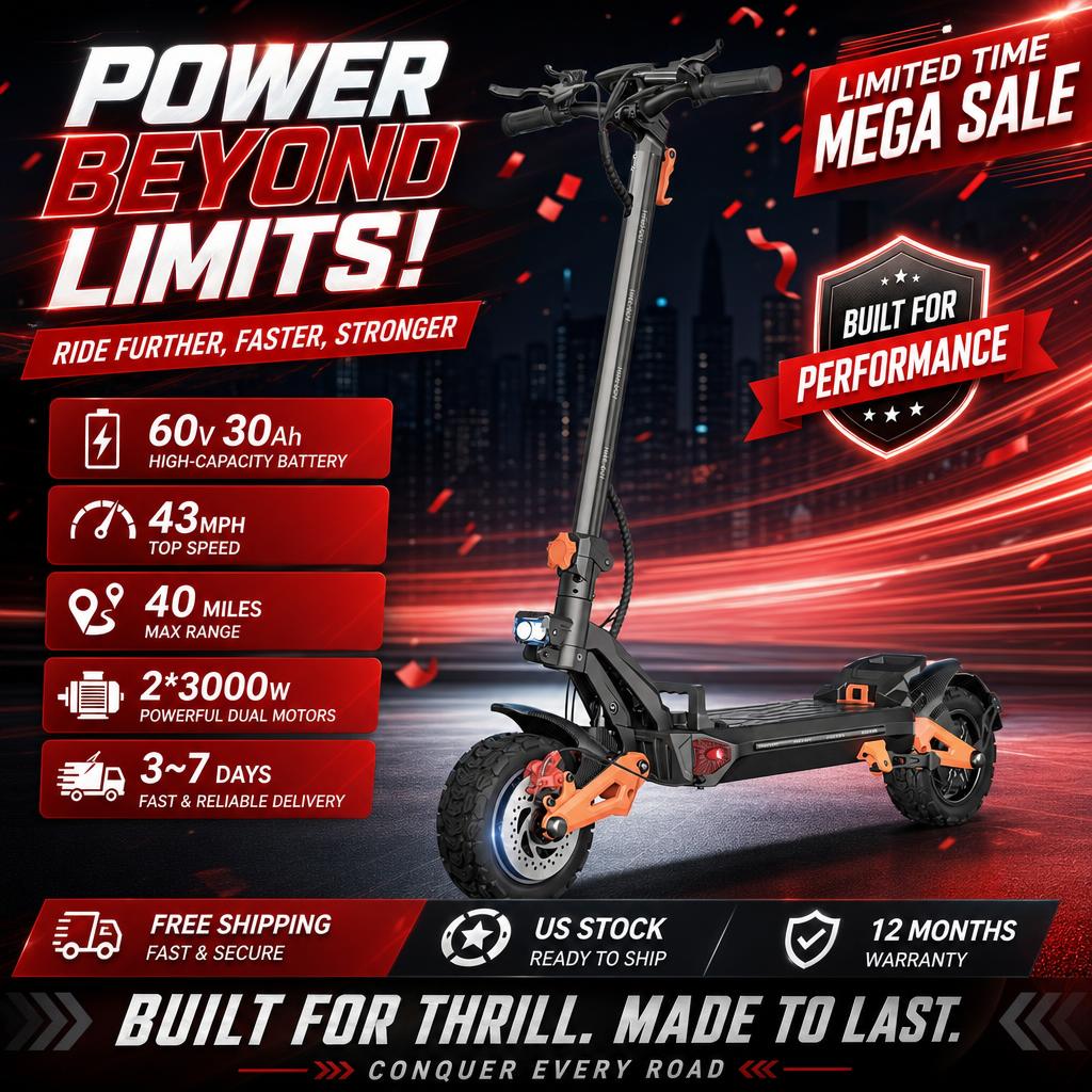 60V 30Ah Electric Scooter Battery - FREEBOY H9 Elektroroller für Erwachsene, 1800W*2